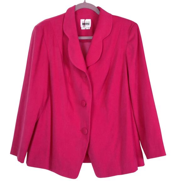 Vintage 90s Hot Pink Blazer Womens size 14WP Leslie Fay Petite Faux Suede Retro - Picture 1 of 6
